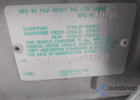 2006 Subaru Forester 2.5X from USA, damaged, VIN JF1SG636X6H733633